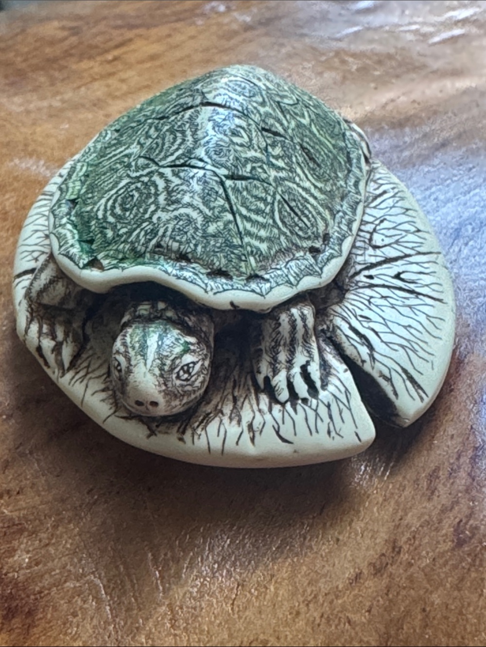 Turtle Pin Brooch Scrimshaw Technique by Rachel Badeau Moosup Valley Designs